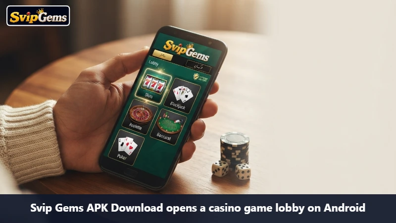 Svip Gems APK Download opens a casino game lobby on Android
