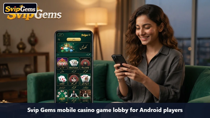Svip Gems mobile casino game lobby for Android players